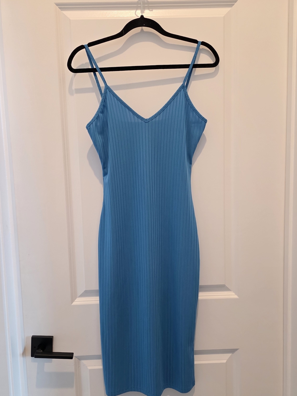 Blue Ribbed Slip Dress